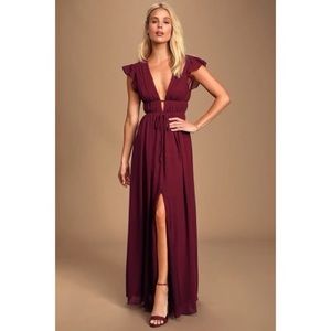 NWT - I’m All Yours Burgundy Ruffled Maxi Dress